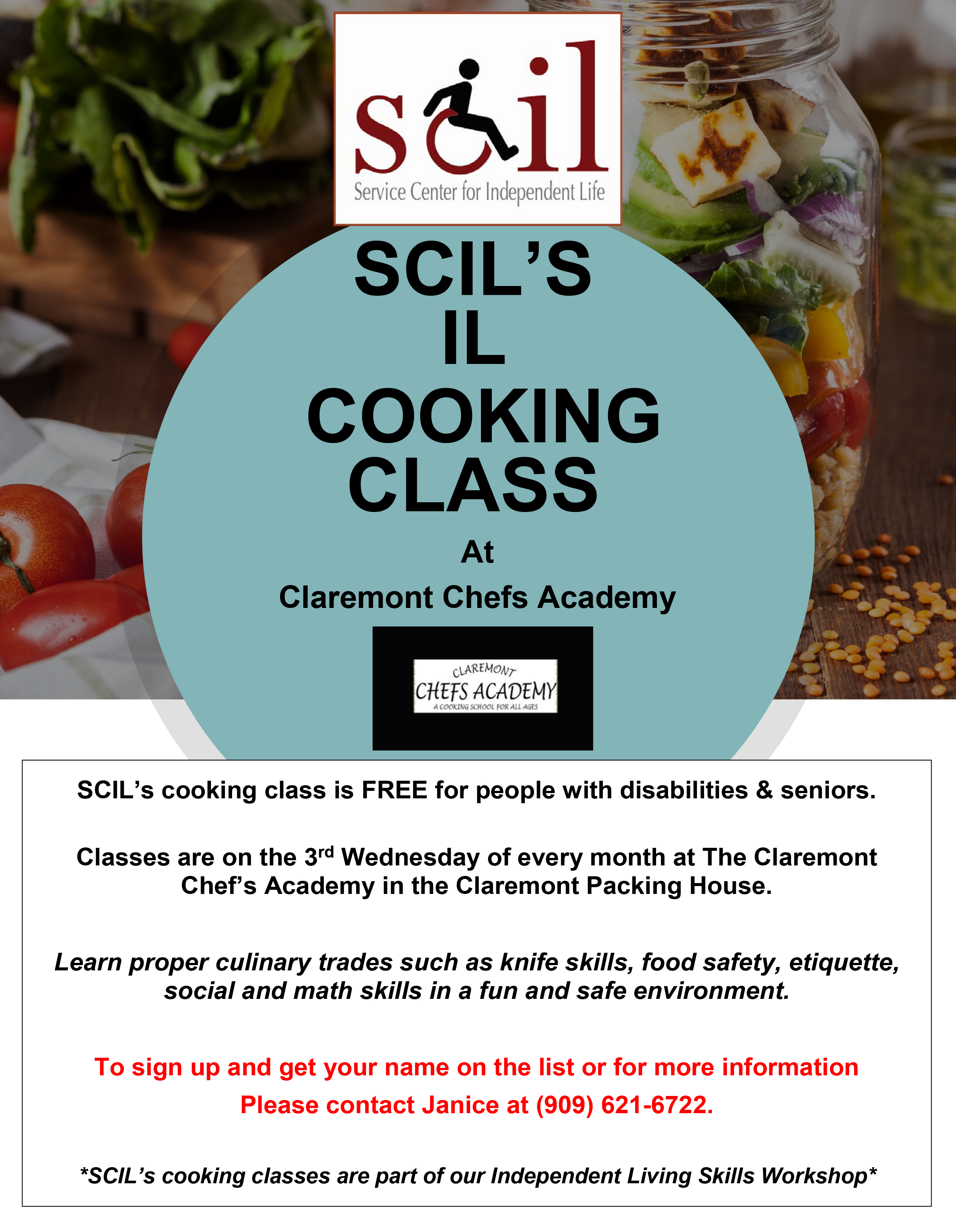 cooking class - 3rd wednesday of every month - call janice for more info - (909) 621-6722
